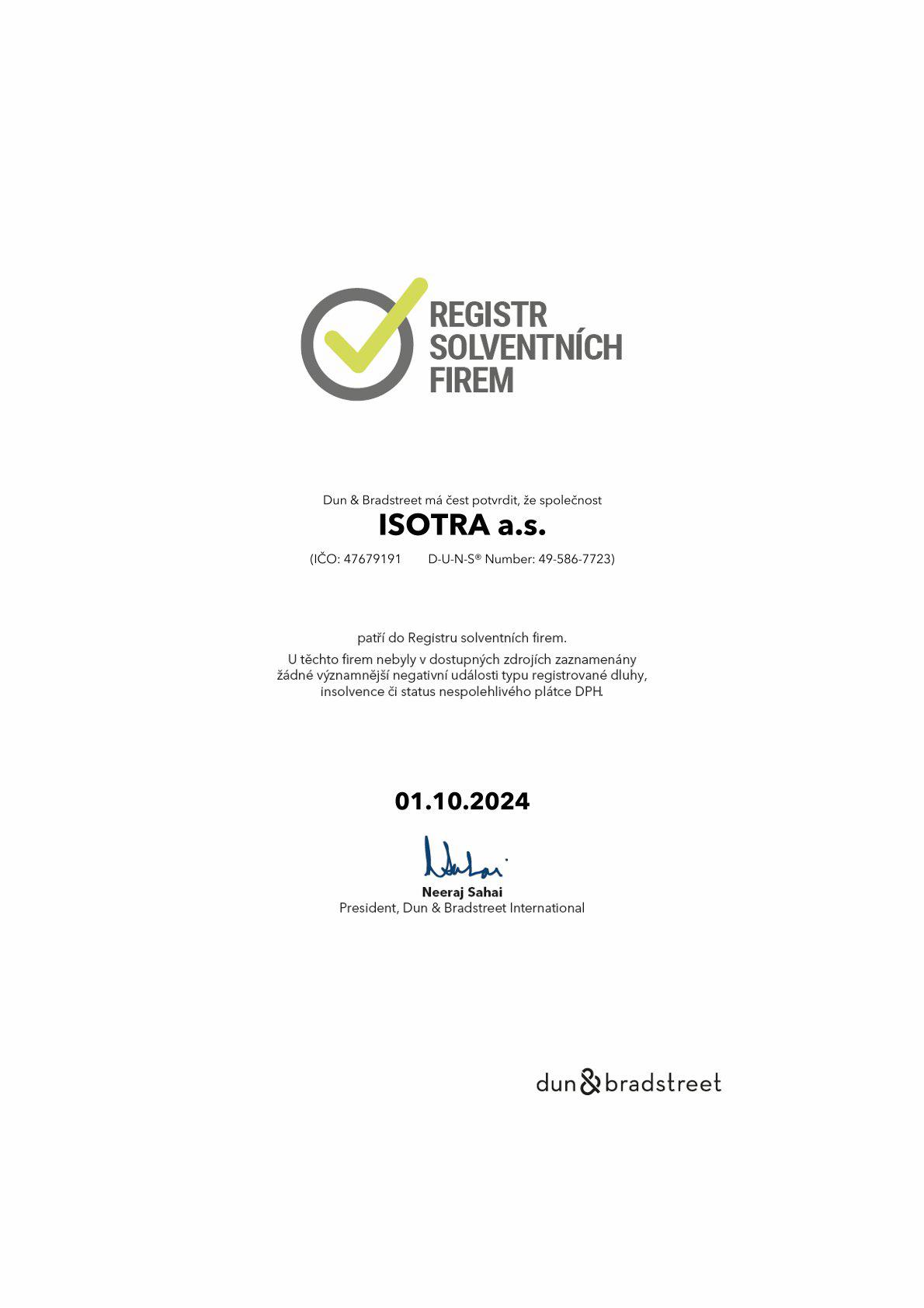 Isotra registr solventních firem 2024