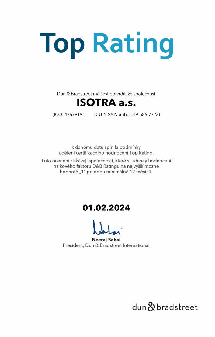 Isotra Top Rating certifikát